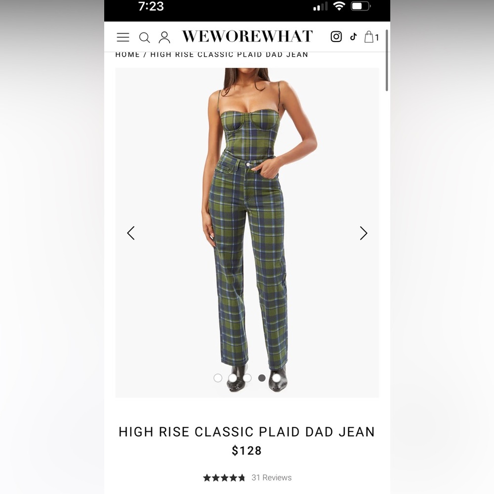 HIGH RISE CLASSIC PLAID DAD JEAN SIZE 25 (NEW WITH TAGS NEVER WORN)